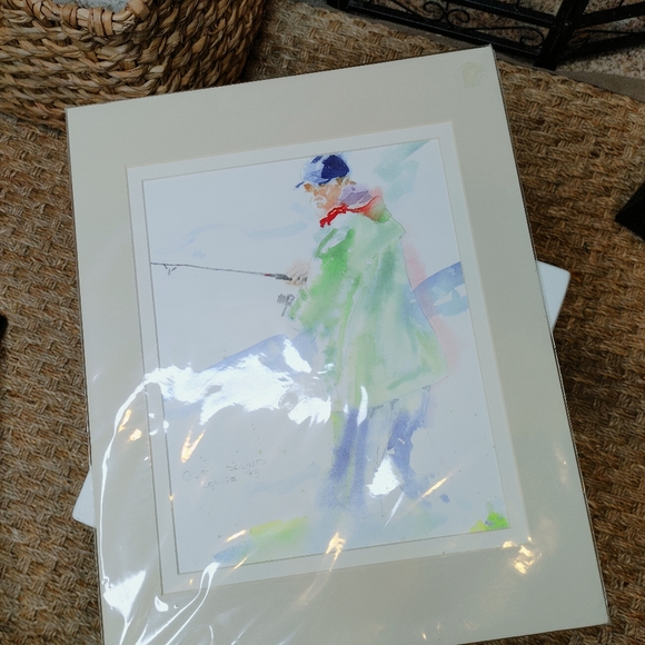 WATERCOLOR MATTED PRINT OF FISHERMAN AT CROSS SOUND LODGE ALASKA 14 X 11 - Picture 6 of 6